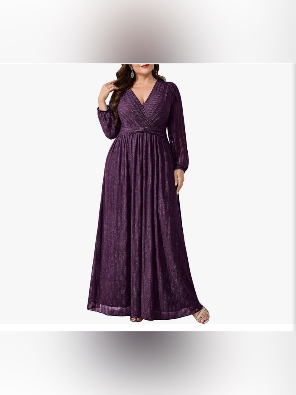 Tiaraly Elegant Long Sleeve Glitter V-Neck Purple Maxi Dress NEW XL PLUS